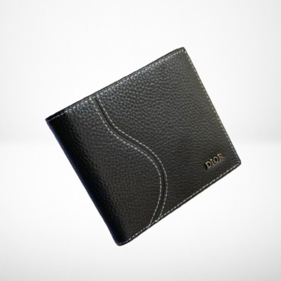 DIOR Saddle Bi-Fold Card Holder / Wallet in Black Grained Calfskin Marquetry - Picture 3 of 8